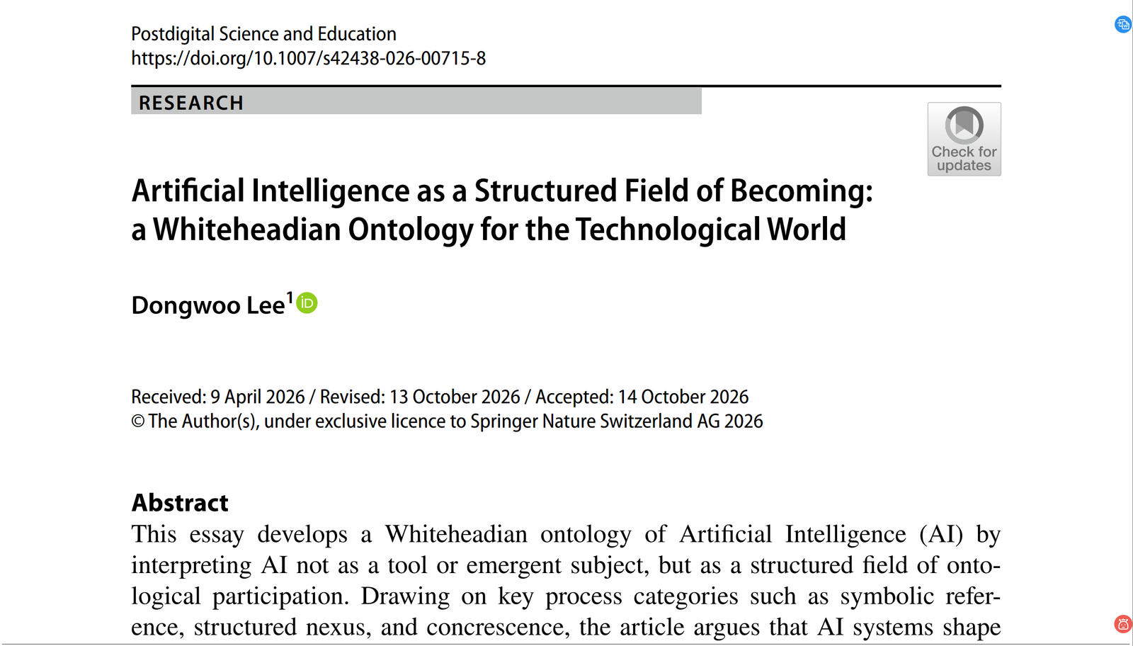Read more about the article New Publication in a Springer Nature Journal